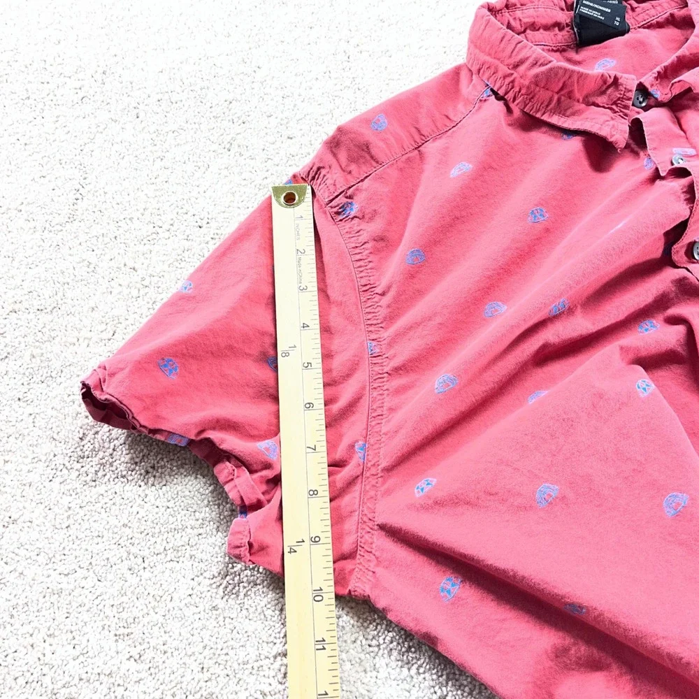 The North Face Shirt Mens XL Red Blue Dome‎ Print Short Sleeve Cotton Button Up